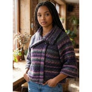 Mohair Blend One Button Fuzzy Cropped Boho Jacket L Soft Academia